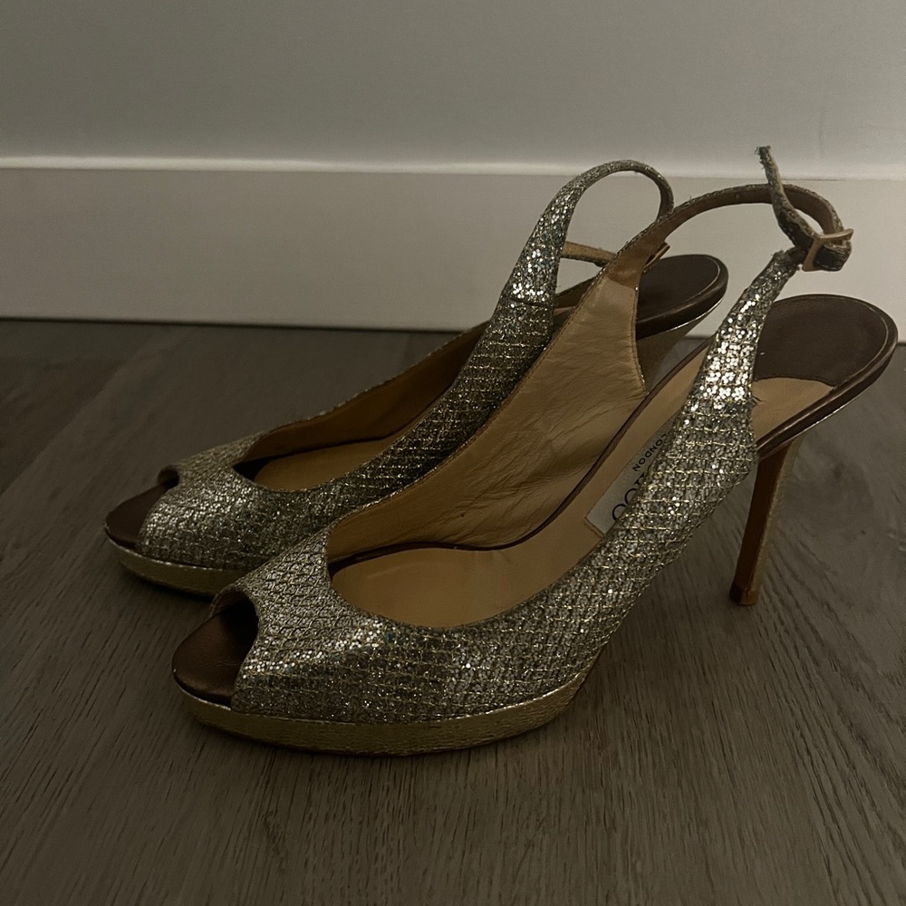 Jimmy Choo Gold Slingbacks 37 1/2